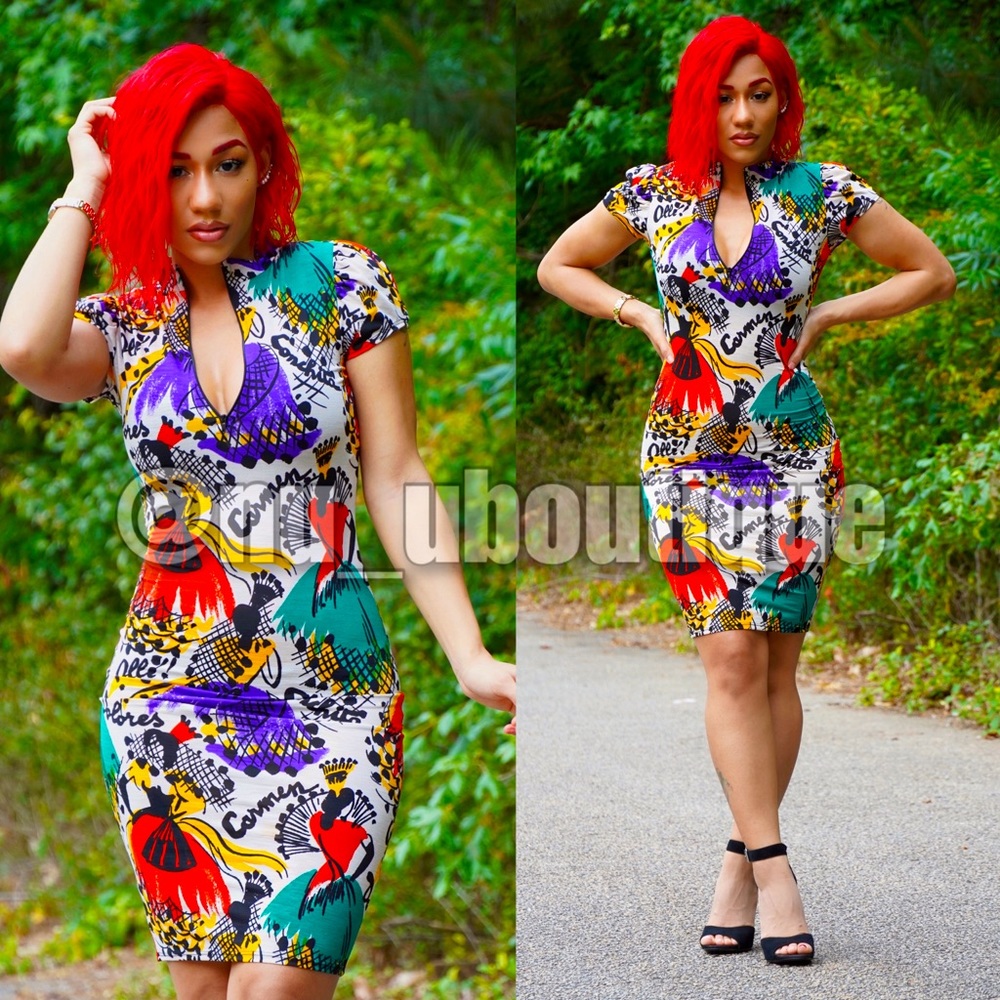 Multi Color Front Zipper Dress